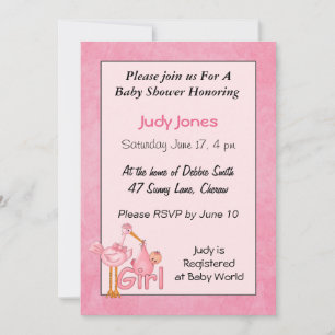 Baby Girl  Stork Shower Invitations