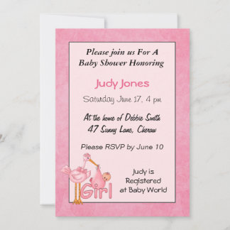 Baby Girl  Stork Shower Invitations