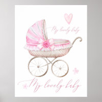 Baby Girl Stroller Newborn Nursery Watercolor Pink