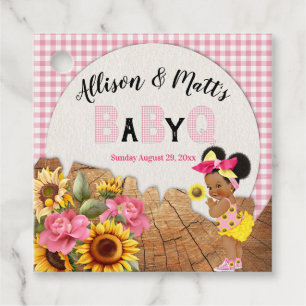 Baby Girl Sunflower Pink Check Baby Q BBQ Favour Tags