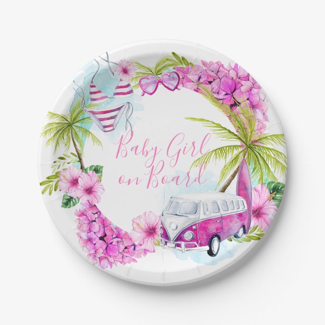 Baby Girl Surf Tropical Beach Plates (Front)