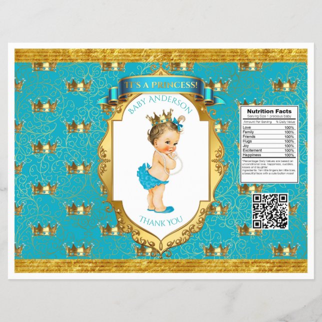 Baby Girl Teal Gold Chip Bag Wrappers (Front)