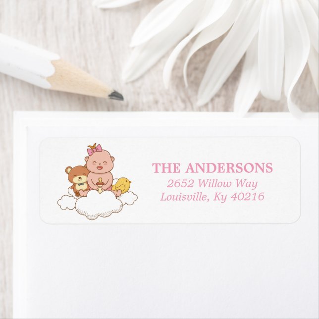 Baby Girl Teddy Bear Cloud Adresse de retour (En situation)