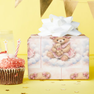 Baby Girl Teddy Bear Sitting on a Cloud Wrapping Paper