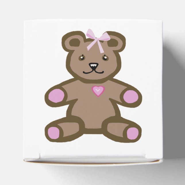 Baby girl teddy bear with pink bow favor box (Top)