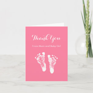 Baby Girl Thank You Cute Pink Newborn Footprints Card