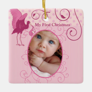 Baby Girl Tiny Tee Photo Ornament with Birth Stats