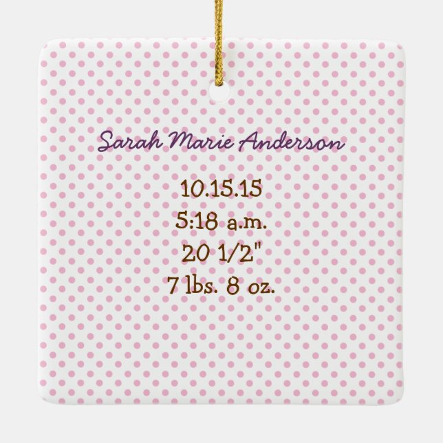 Baby Girl Tiny Tee Photo Ornament with Birth Stats (Back)