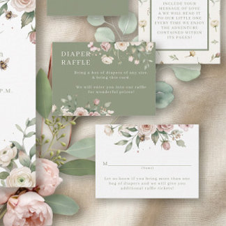 Baby Girl to Bee Floral Sage Girl Diaper Raffle Enclosure Card