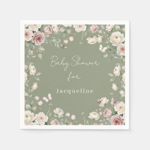 Baby Girl to Bee Rose Floral Pink n Green Shower Napkin