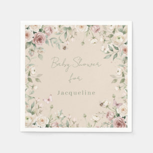 Baby Girl to Bee Rose Floral Taupe n Pink Shower Napkin