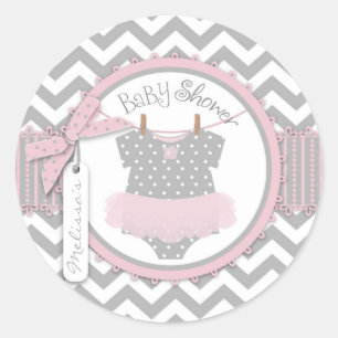 Baby Girl Tutu Chevron Print Baby Shower Classic Round Sticker