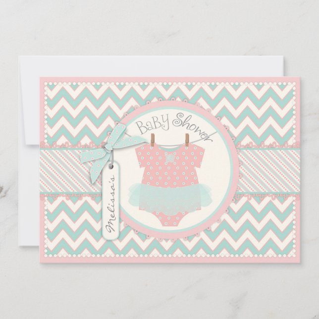 Baby Girl Tutu Chevron Print Baby Shower Invitation (Front)