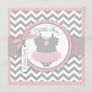 Baby Girl Tutu Chevron Print Thank You Card