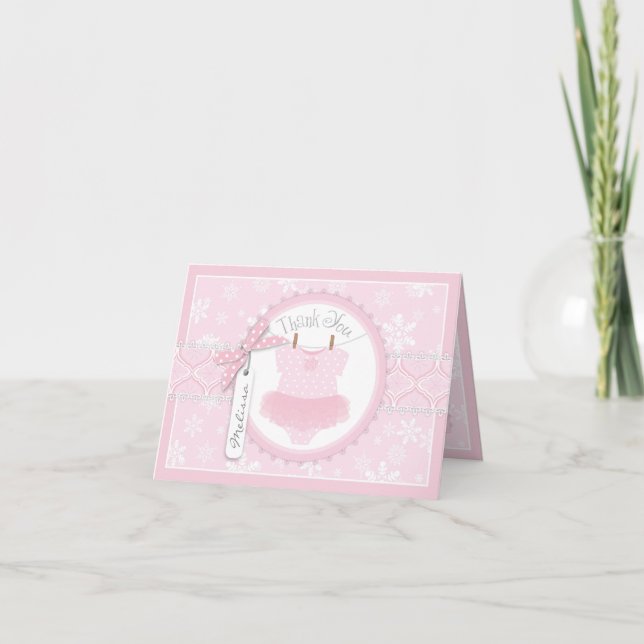 Baby Girl Tutu Snowflak Imprimer Carte de remercie (Devant)