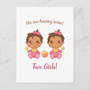 Baby Girl Twins Announcement Postcard