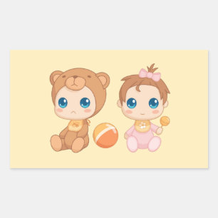 Baby Girl Twins Bear Jumpsuit on Yellow Sticker