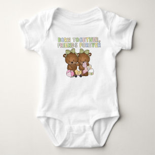 Baby Girl Twins Friends Bear bodysuit