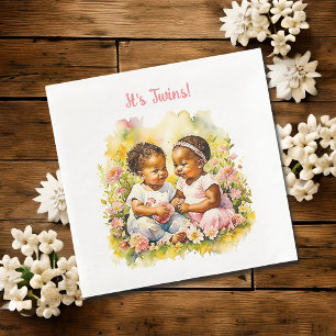 Baby Girl Twins of Colour Baby Shower Napkin