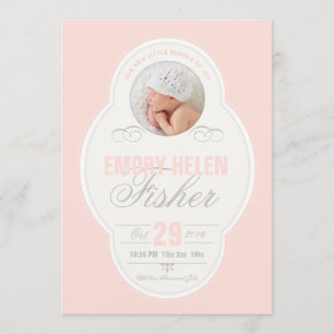 Baby Girl Vintage Frame Birth Announcement - Pink