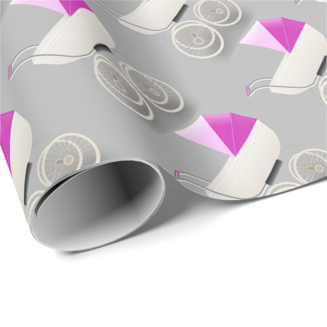 Baby Girl Vintage Strollers Pattern Wrapping Paper (Roll Corner)