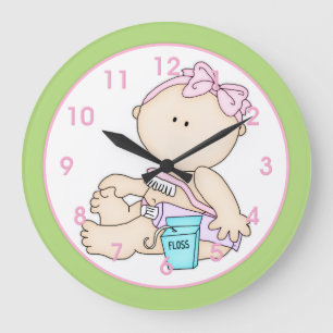 Baby Girl w/Toothbrush & Floss Kid's Wall Clock
