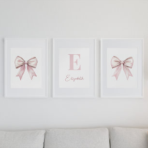 Baby Girl Watercolor Pink Bow & Monogram Name