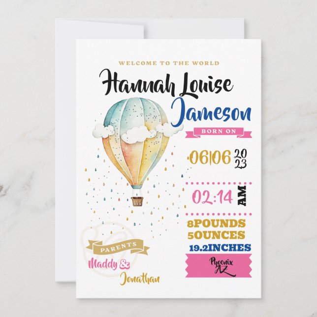 Baby Girl Welcome to the World Invitation (Front)