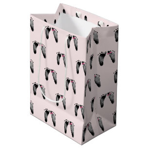Baby Girl with Bow Footprints Medium Gift Bag