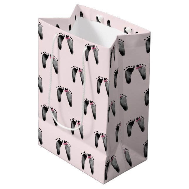 Baby Girl with Bow Footprints Medium Gift Bag (Front Angled)