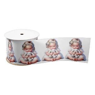 Baby Girl With Her Favourite Rabbit Satin Ribbon