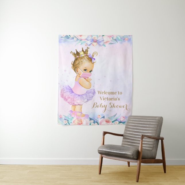Baby Girl With Mask Covid Baby Shower M Backdrop Tapestry (In Situ)