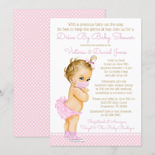 Baby Girl With Mask Drive By Baby Shower Invitation