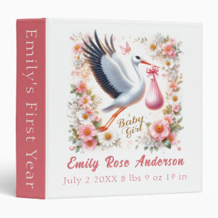 Baby Girl with Stork, Flowers and Butterflies Binder