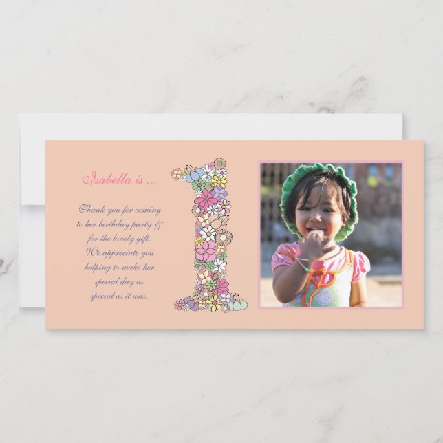 Baby Girls 1er anniversaire Merci Carte photo (Devant)