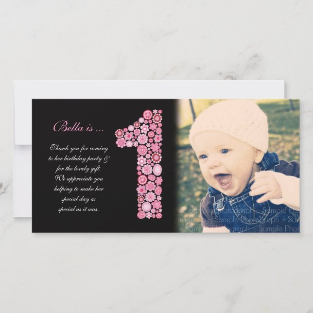 Baby Girls 1er anniversaire Merci Carte photo (Devant)