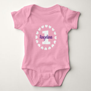 Baby girl's 1st Birthday custom name pink bodysuit