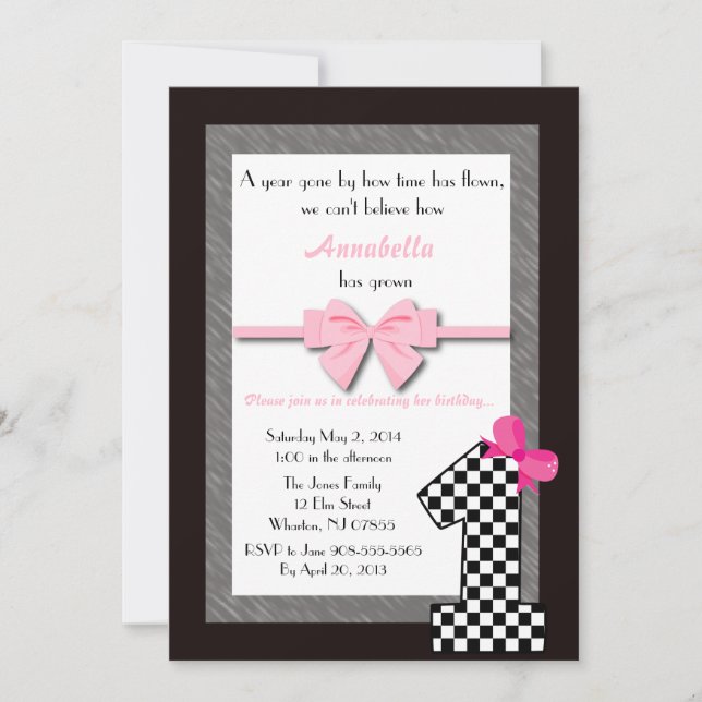 Baby Girls 1st Birthday Invitation (Front)