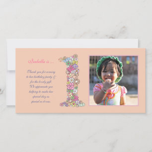 Baby Girls 1st Birthday Thank You Photo Card