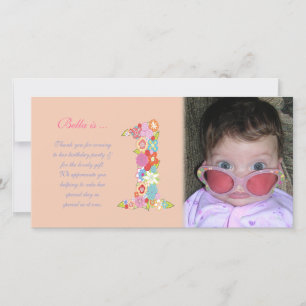 Baby Girls 1st Birthday Thank You Photo Card