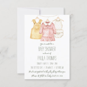 Baby Girl's Clothes Clothesline Baby Shower Invitation