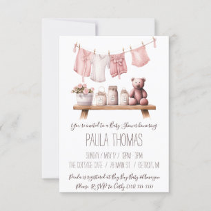 Baby Girl's Clothes Clothesline Baby Shower  Invitation