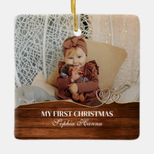Baby Girl's First Christmas Birth Stats & Photo Ceramic Ornament