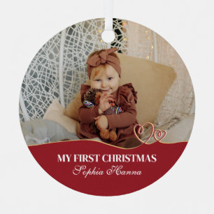 Baby Girl's First Christmas Birth Stats & Photo Metal Ornament