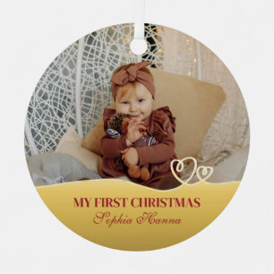 Baby Girl's First Christmas Birth Stats & Photo Metal Ornament