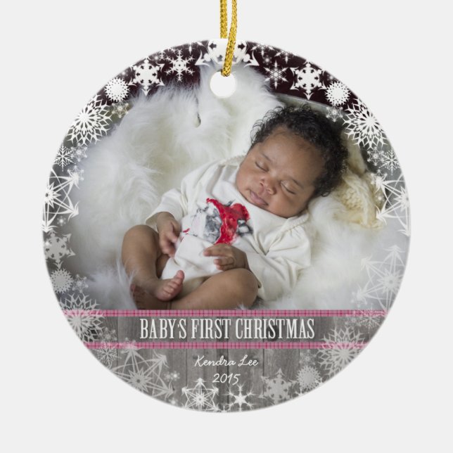 Baby girls First Christmas Ceramic Ornament (Front)