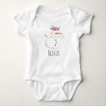 Baby Girls First Christmas Flower Snowman and Name Baby Bodysuit<br><div class="desc">This adorable design features a unique watercolor-style snowman wearing a Christmassy garland,  as well as space for you to personalize the item using your baby girl's name. The perfect keepsake for you little one's first Christmas!</div>