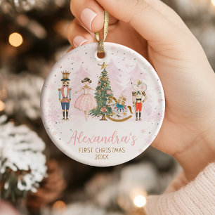 Baby Girl's First Christmas Pink Nutcracker Ballet Ceramic Ornament