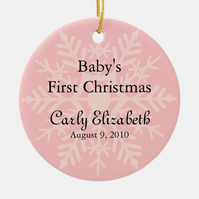 Baby Girl's First Christmas - Pink Snowflake Ceramic Ornament (Front)