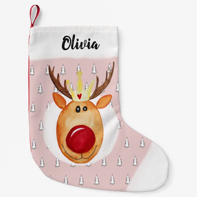 Baby Girl's First Christmas Princess Rudolph Name Small Christmas Stocking (Front)